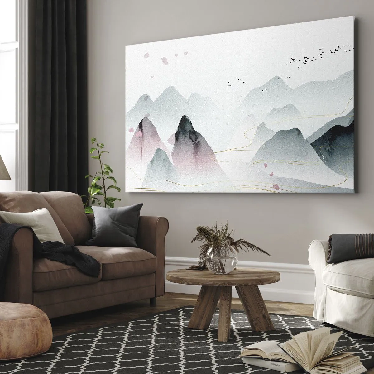 Canvas picture - Abstract mountains in pastel shades - 70x50cm - Over the Peaks - Modern wall decoration for the living room and bedroom ARTTOR