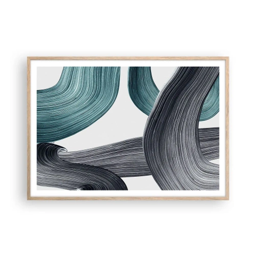 Poster in light oak frame - Emerald and Black Trails - 100x70 cm
