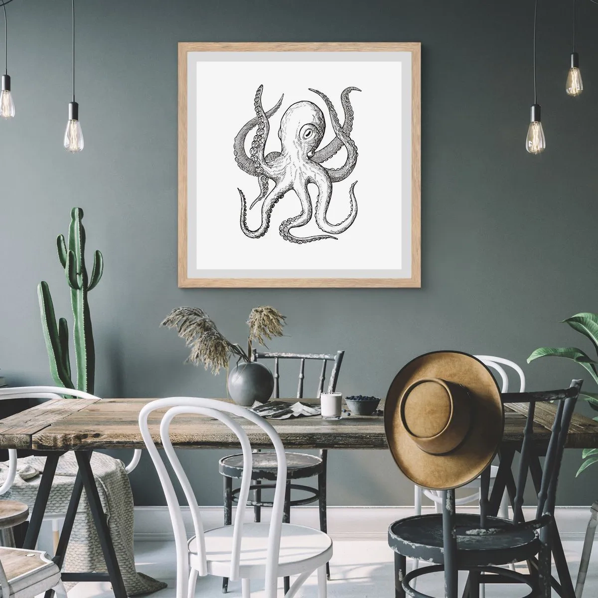 Poster in light oak frame - Dancing with the Waves - 40x40 cm