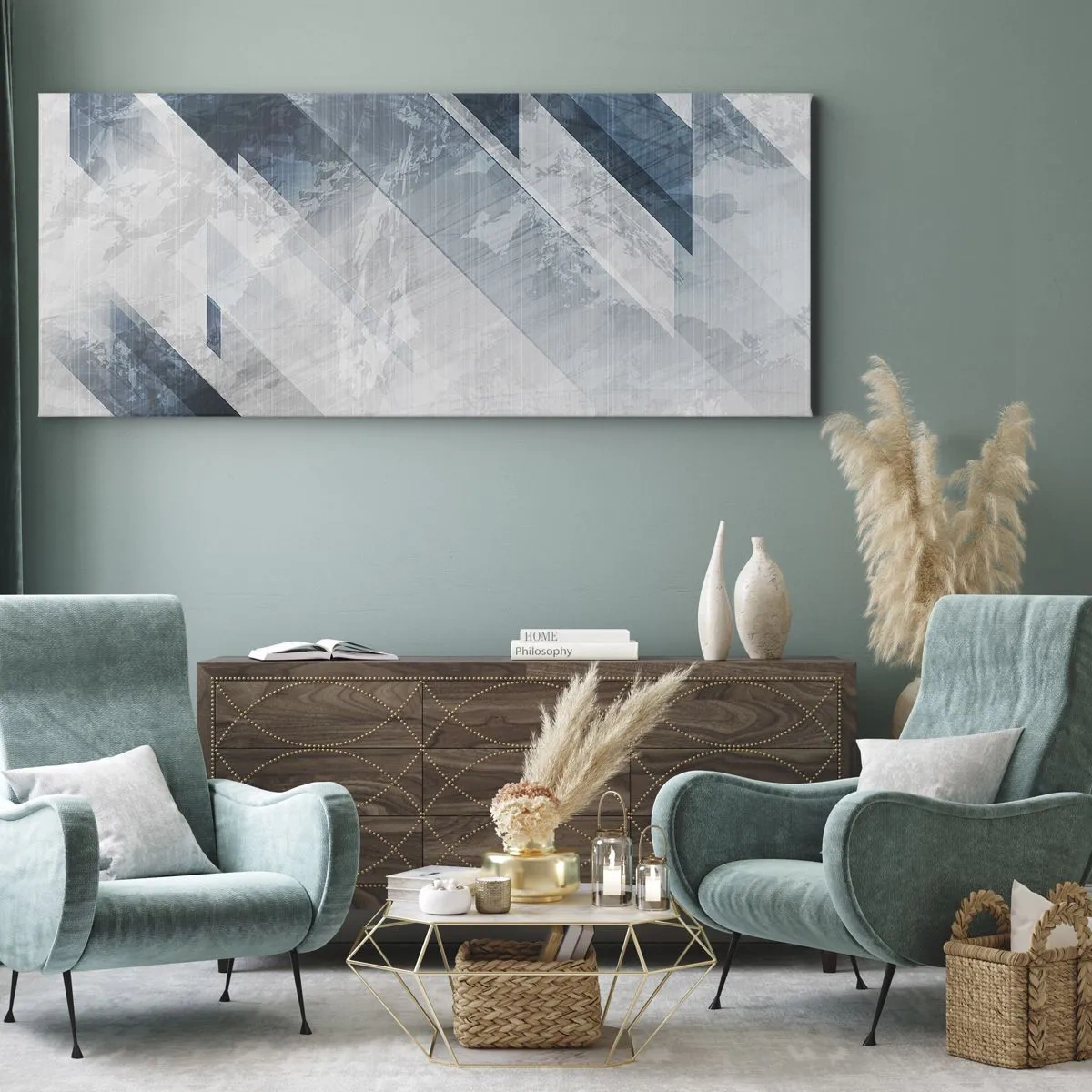 Canvas picture - Spacial Composition - Movement of Greys - 120x50 cm