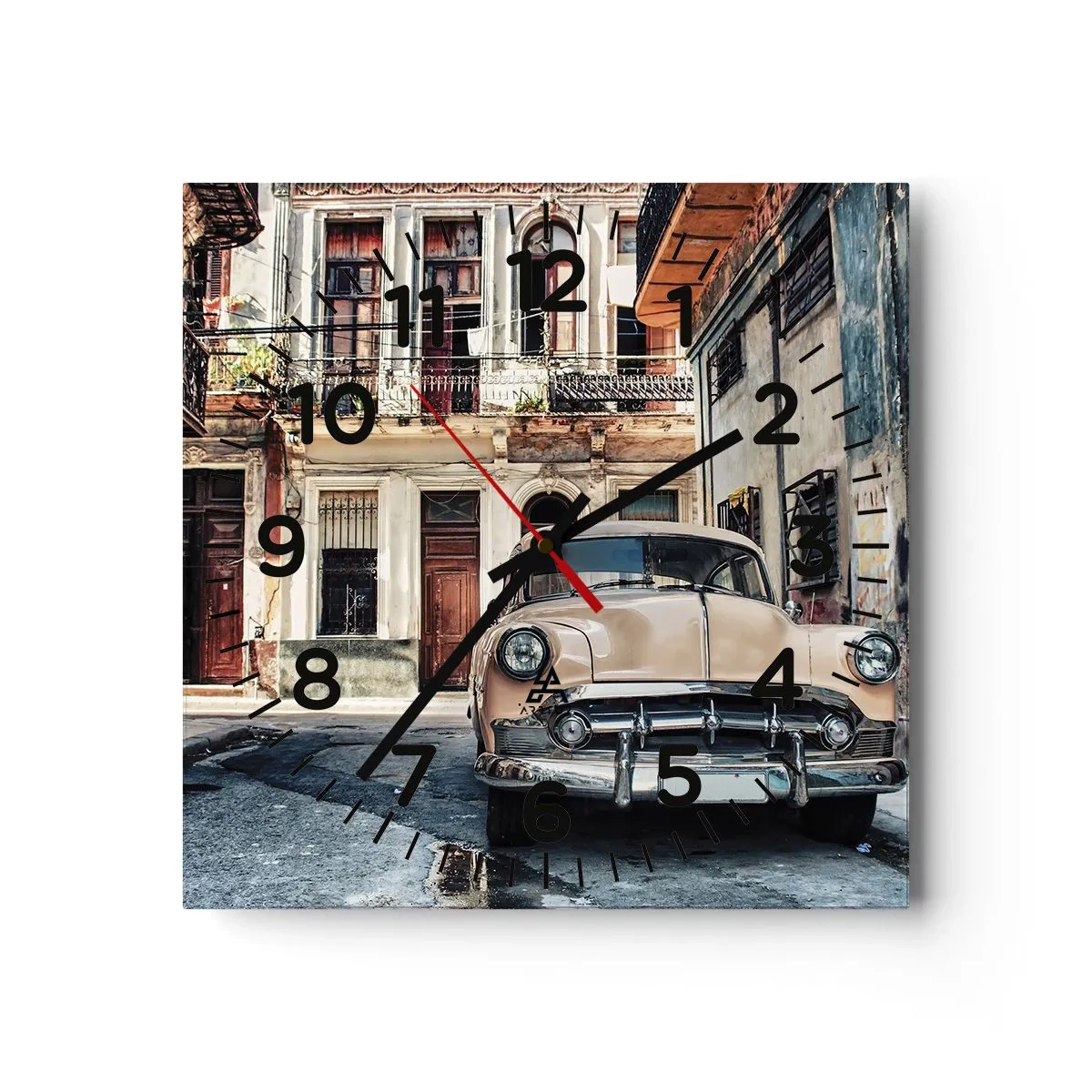 Wall clock - Clock on glass - Siesta in Havana - 40x40 cm