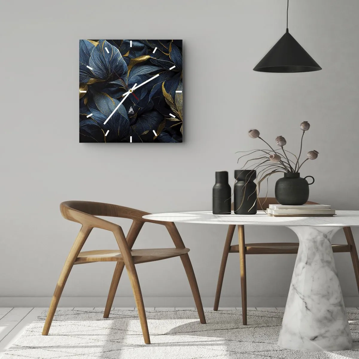 Wall clock - Clock on glass - Lined with Gold - 40x40 cm