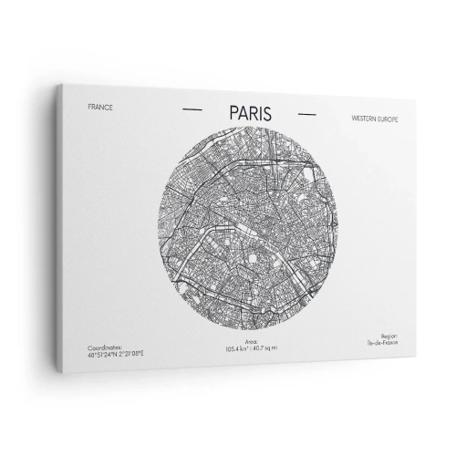 Canvas picture - Map of Paris in a minimalist style - 70x50cm - Anatomy of Paris - Modern wall decoration for the living room and bedroom ARTTOR