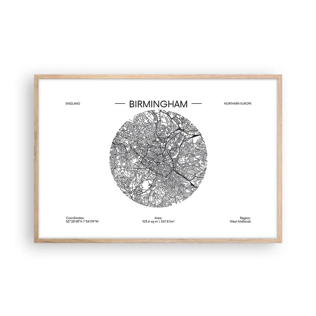 Poster in light oak frame - Anatomy of Birmingham - 91x61 cm