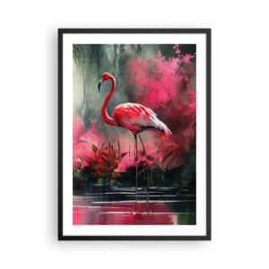 Poster in black frame - A flamingo surrounded by pink vegetation by the water - 50x70cm - Class of Natural Charm - Modern wall decoration for the living room and bedroom ARTTOR