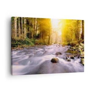 Canvas picture - forest stream illuminated by the sun's rays - 70x50cm - Malachite in Silver and Gold Setting - Modern wall decoration for the living room and bedroom ARTTOR
