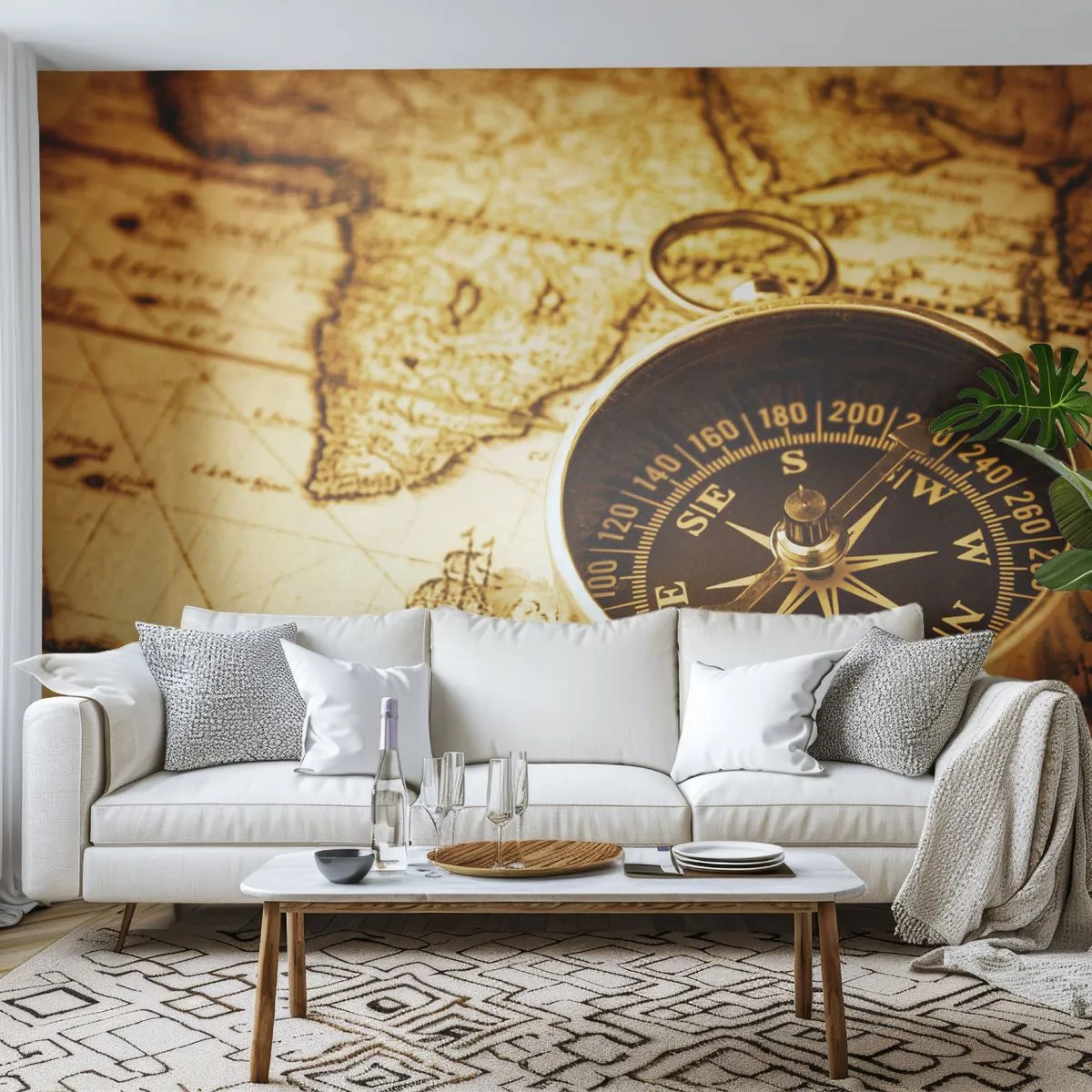 Photo Wallpaper Standard Eco - East or West? - Travels, World Maps, Compass - 400x280 cm