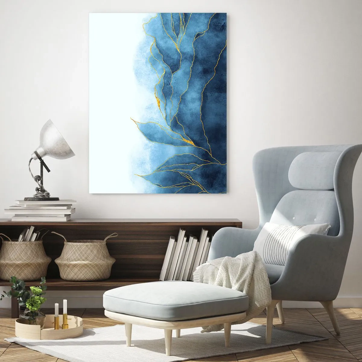 Glass picture - Blue In Gold - 70x100 cm