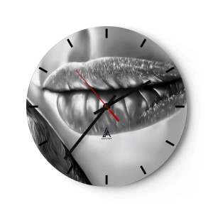 Wall clock - Clock on glass - Sensual lips in black and white tones - 30x30cm - I Know What You Are Thinking - Modern wall decoration for the living room, kitchen, and bedroom ARTTOR