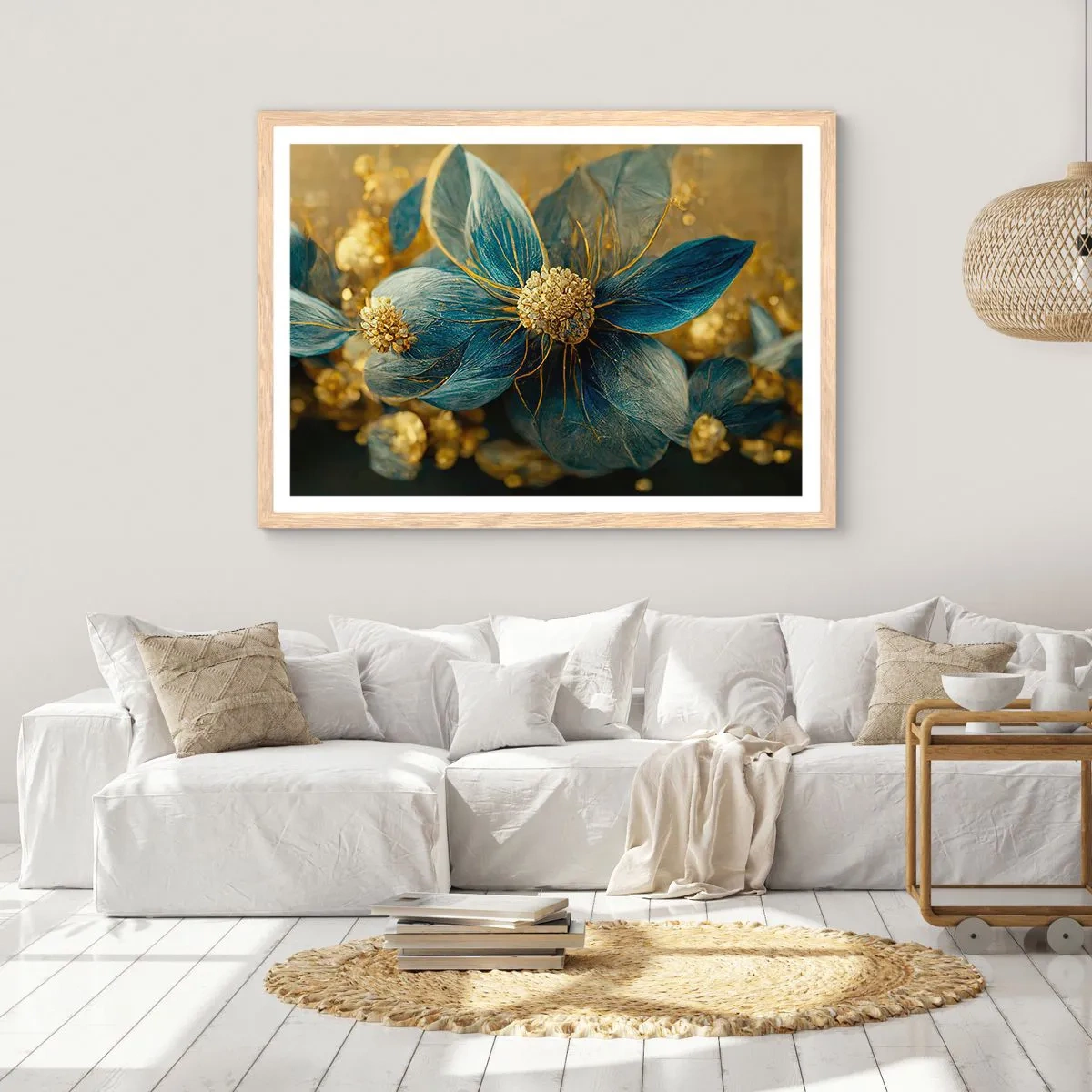Poster in light oak frame - Blossoming in Gold - 70x50 cm