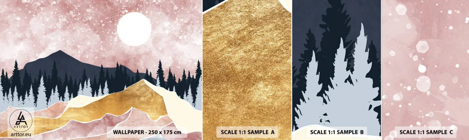 Photo Wallpaper Sample Standard Eco - Night Guard - Graphics, Landscape, Mountains - 100x30 cm