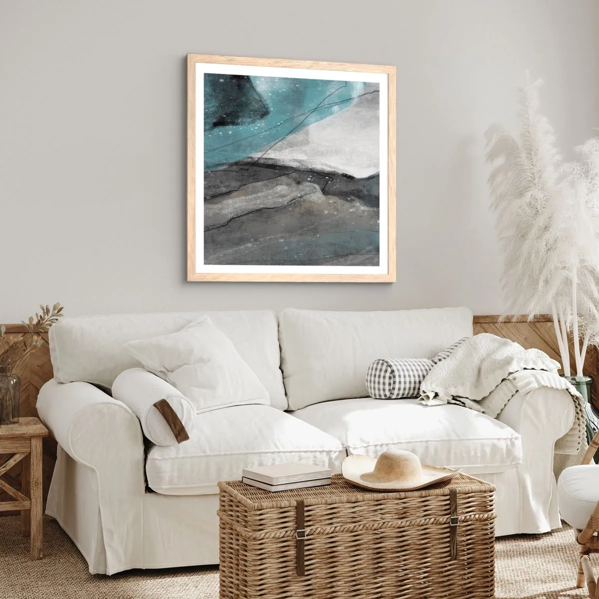 Poster in light oak frame - Abstract: Rocks and Ice - 30x30 cm