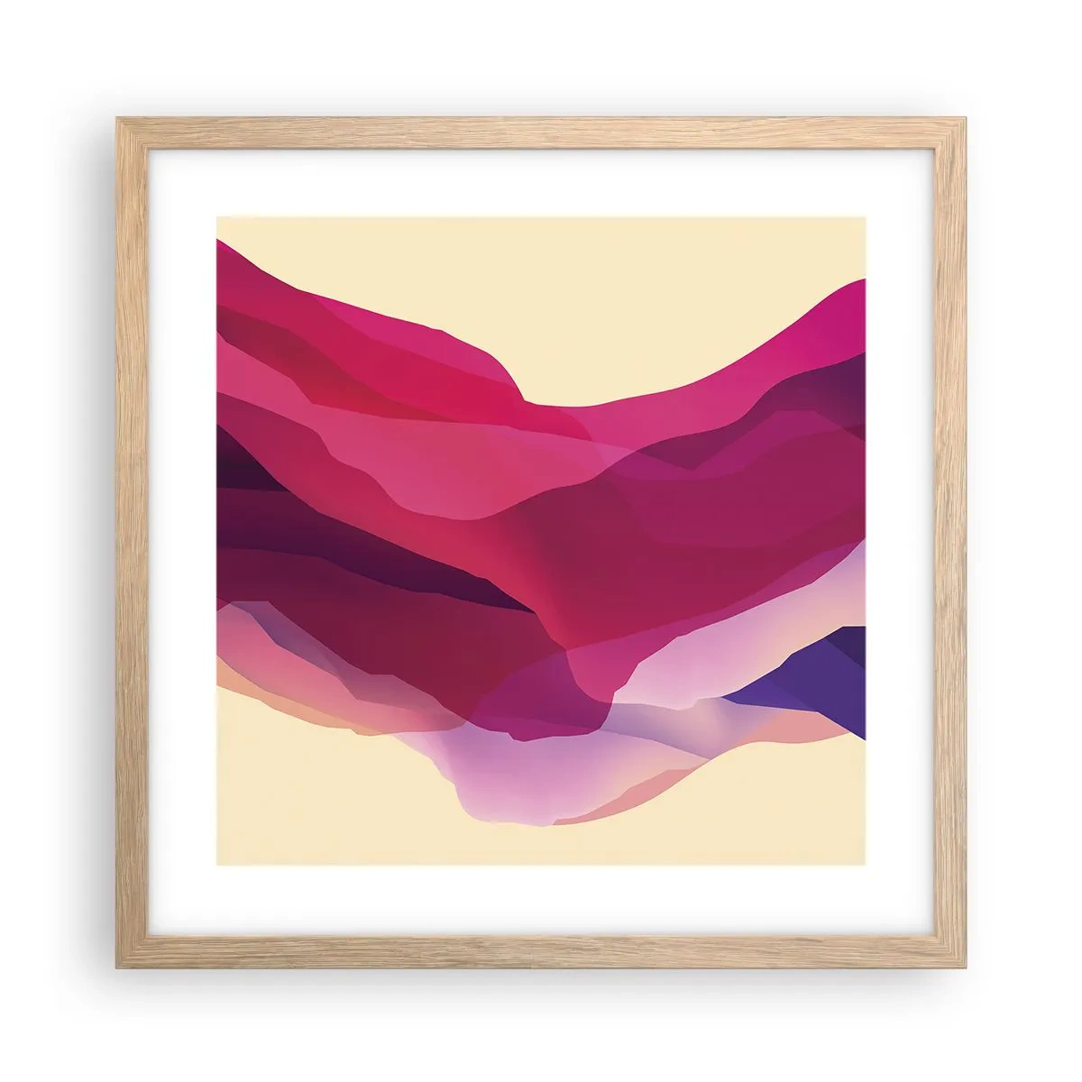 Poster in light oak frame - Waves of Purple - 40x40 cm