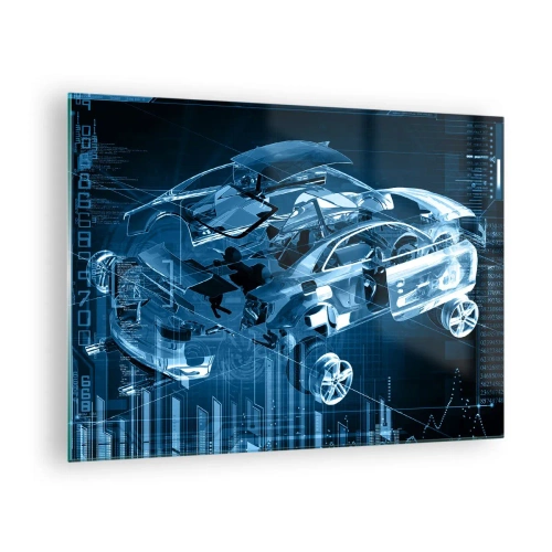 Glass picture - Technological diagram of a futuristic-style car - 70x50cm - Engineering Anatomy - Modern wall decoration for the living room and bedroom ARTTOR