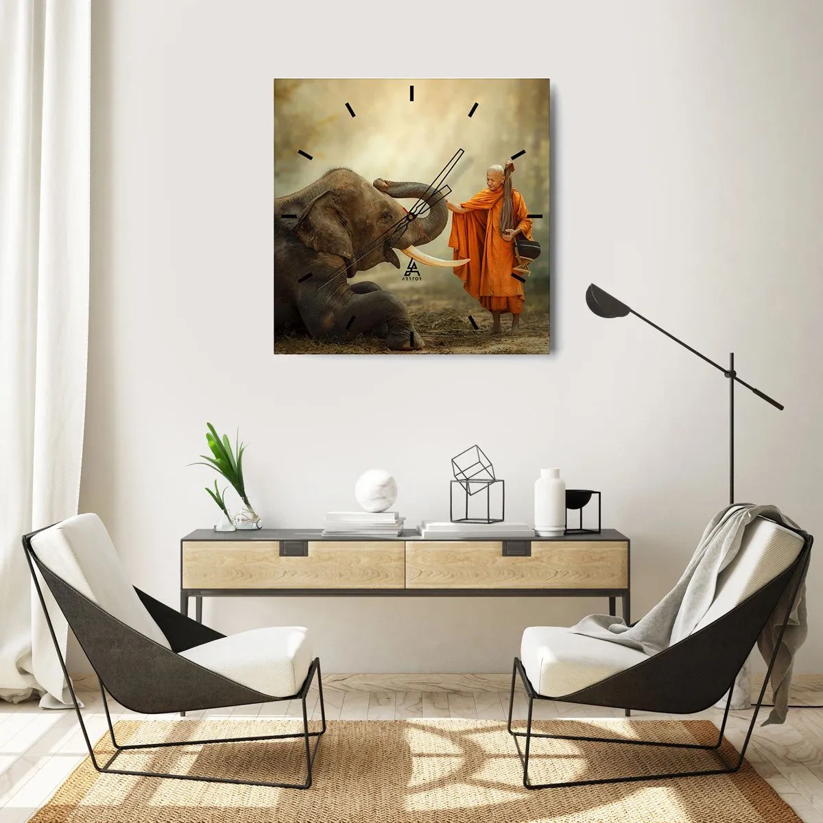 Wall clock - Clock on glass - Unexpected Meeting - 40x40 cm