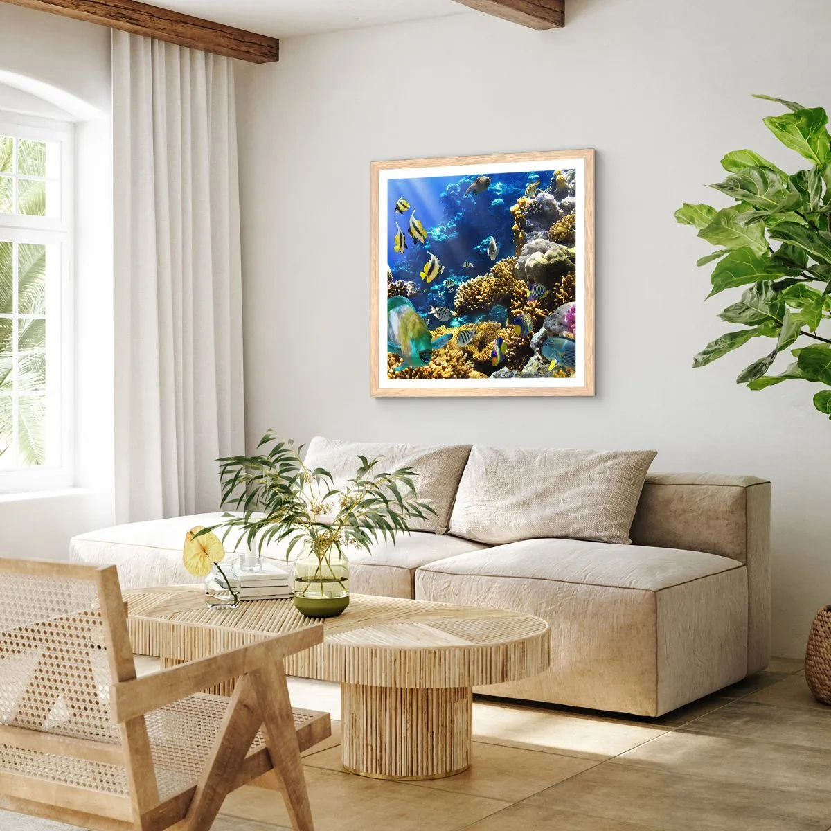 Poster in light oak frame - Big Traffic to Holiday Destination - 40x40 cm