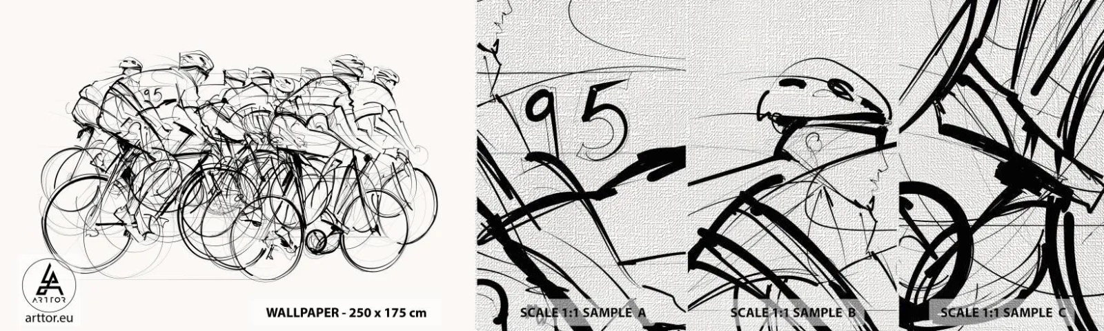 Photo Wallpaper Sample Premium Canvas - Together as a Team - Graphics, Bicycle, Sport - 100x30 cm