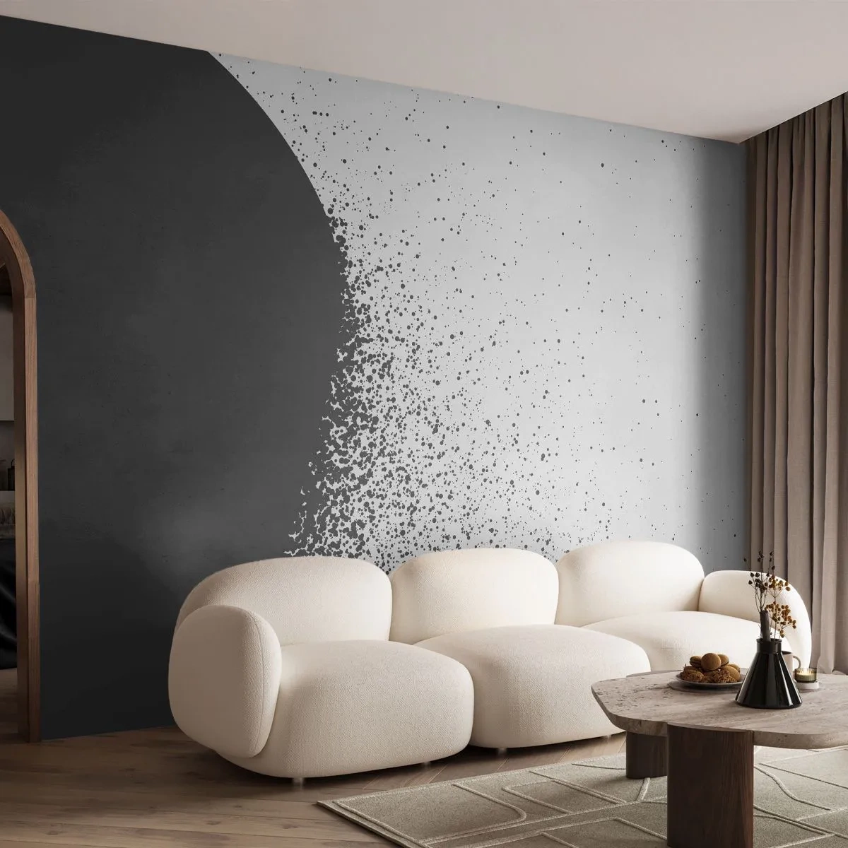 Self-Adhesive Photo Wallpaper Deluxe Sticker - Movement of Particles - Abstraction, Black and white, Graphics - 100x70 cm