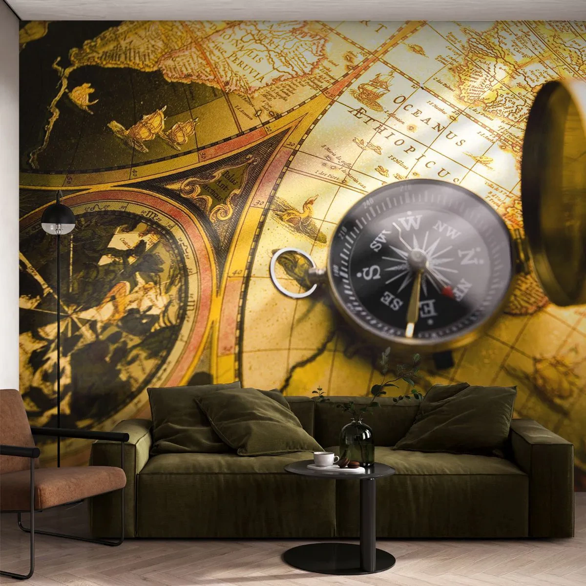 Photo Wallpaper Standard Eco - To the End of the World? - Travels, World Maps, Compass - 500x350 cm