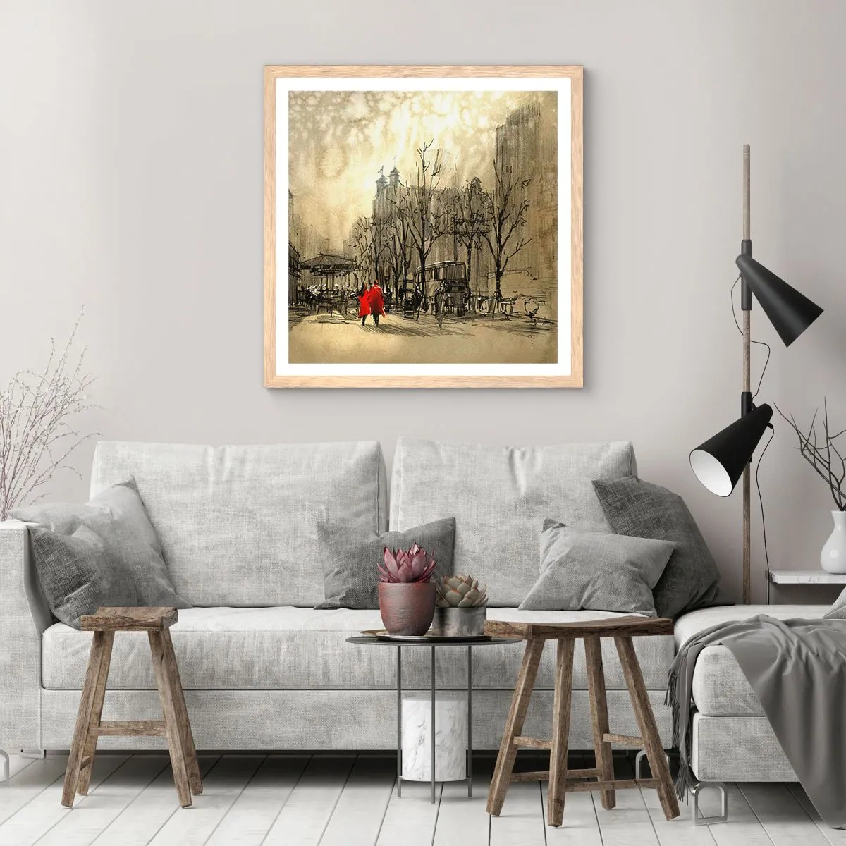 Poster in light oak frame - A Date in London Fog - 30x30 cm