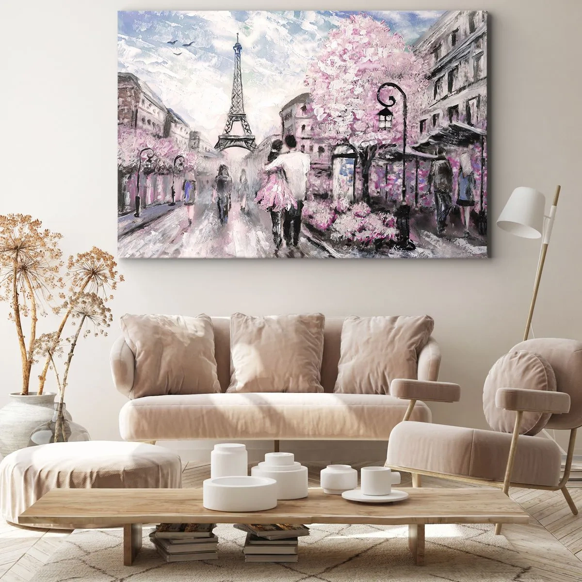 Canvas picture - romantic walk in Paris by the Eiffel Tower - 70x50cm - If You Were To Fall In Love - Modern wall decoration for the living room and bedroom ARTTOR
