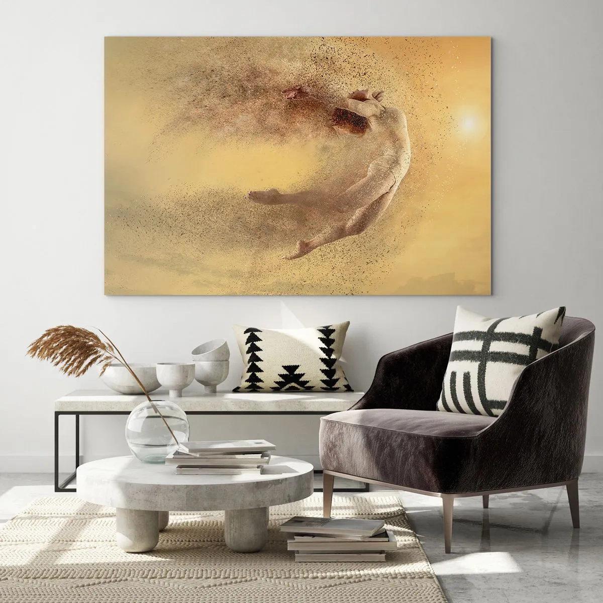 Glass picture - A dancer in a dynamic composition against a golden background - 70x50cm - In Dancing Exaltation - Modern wall decoration for the living room and bedroom ARTTOR