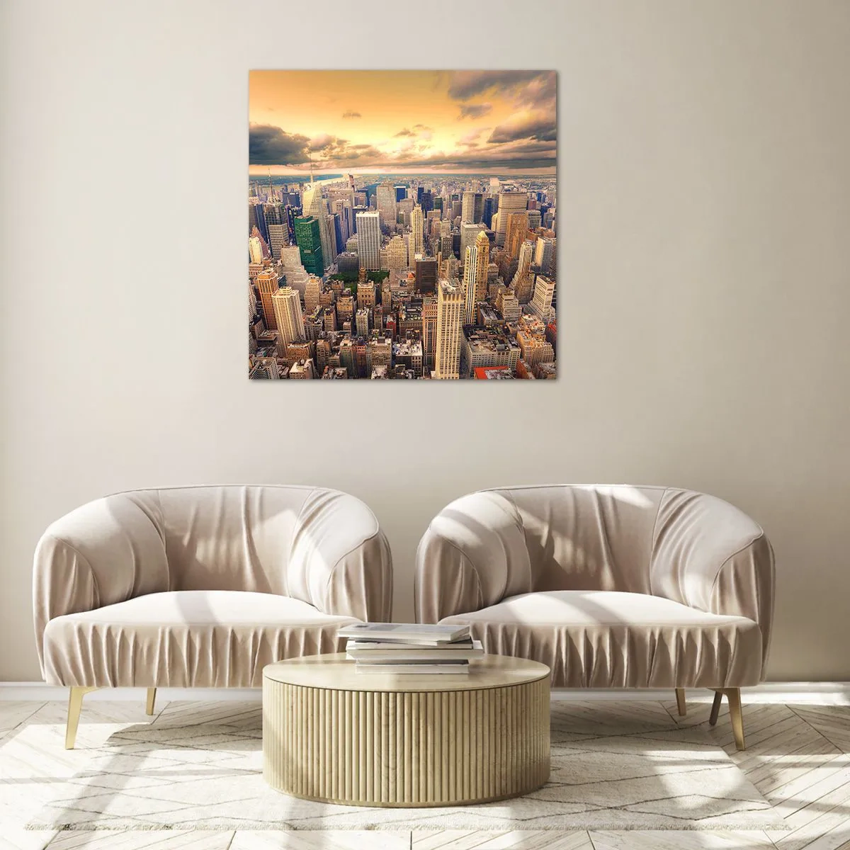 Glass picture - Metropolis in Gold - 50x50 cm