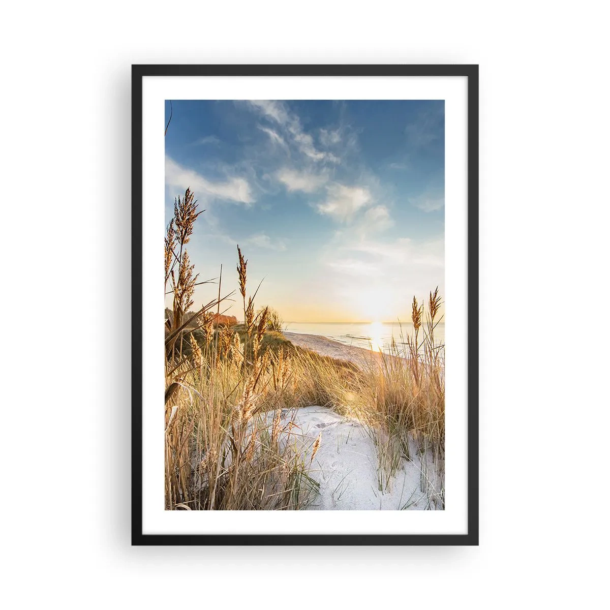 Poster in black frame - Sunny beach landscape with grasses on the dunes - 50x70cm - Northern Beach - Modern wall decoration for the living room and bedroom ARTTOR