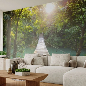 Photo Wallpaper Premium Sand - Azure Water in Azure Forest - Landscape, Jungle, Wooden Bridge - 450x315 cm
