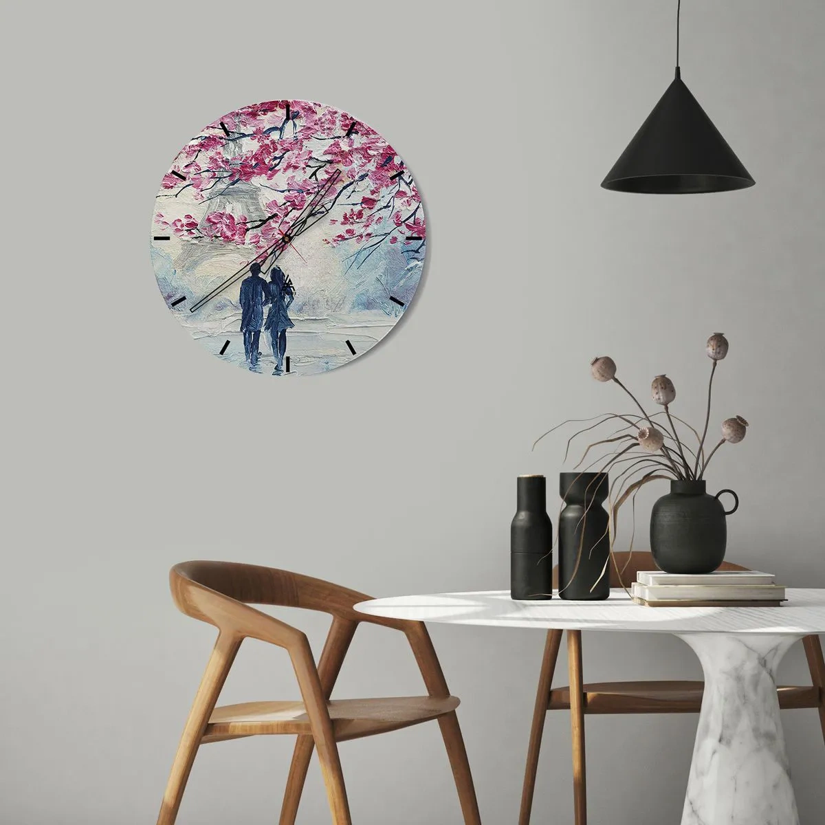 Wall clock - Clock on glass - Romantic Walk - 40x40 cm