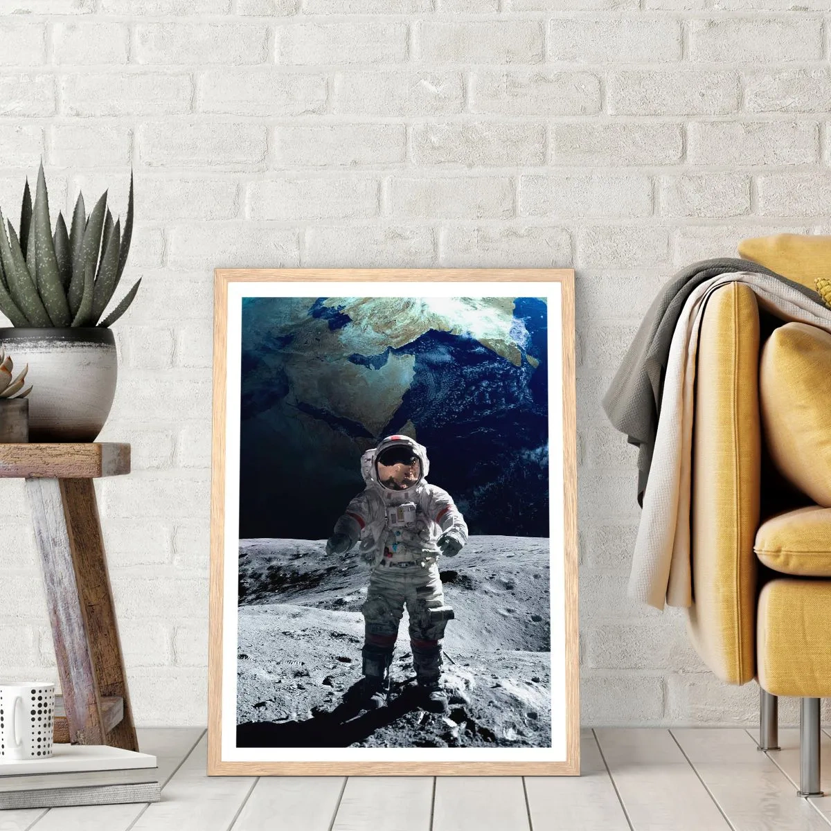 Poster in light oak frame - Greetings from the Moon - 70x100 cm