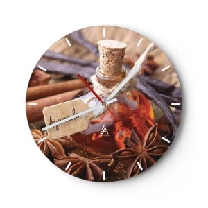 Wall clock - Clock on glass - A spice bottle surrounded by anise and vanilla - 30x30cm - Unity of Body and Spirit - Modern wall decoration for the living room, kitchen, and bedroom ARTTOR