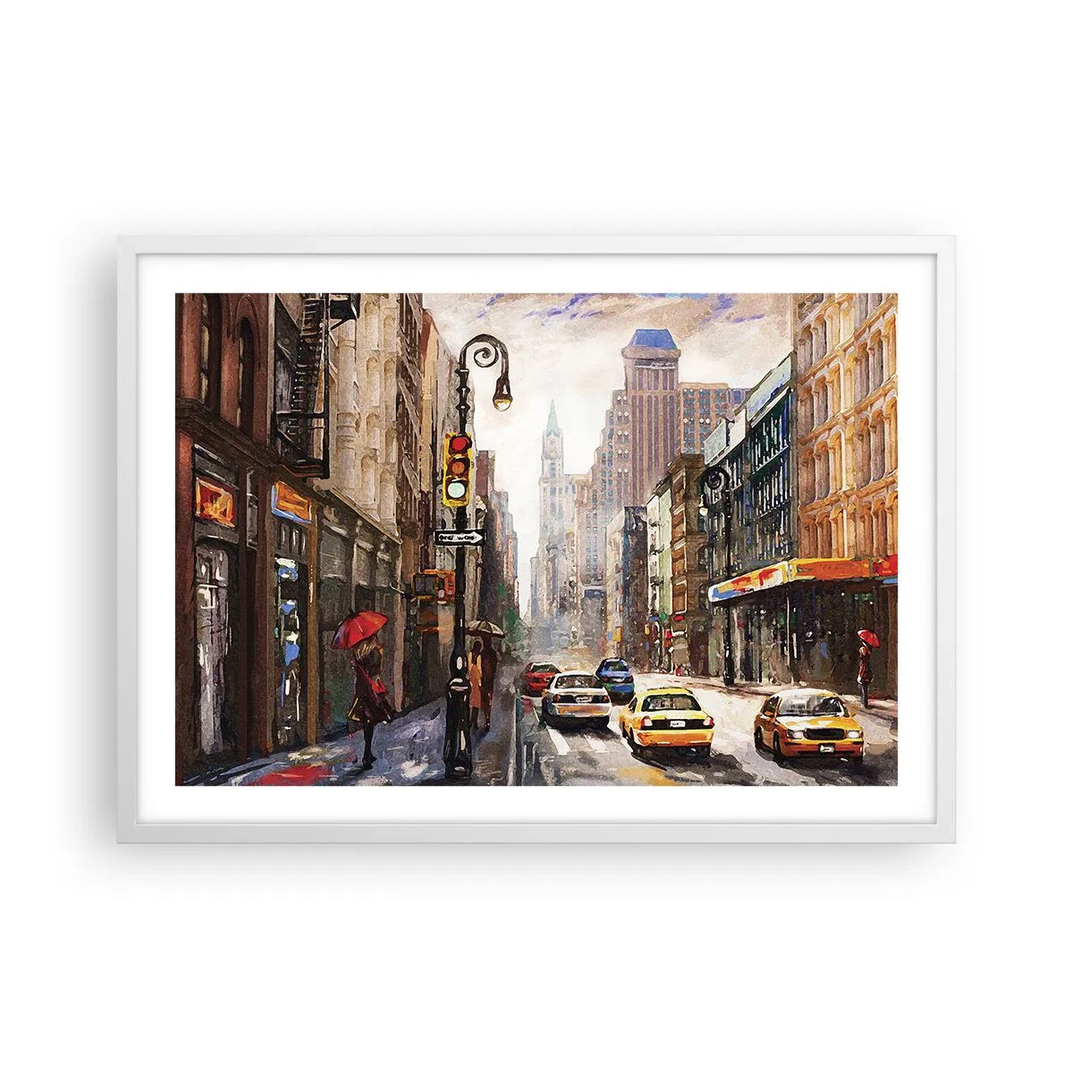 Poster in white frmae - New York - Colourful in Rain - 70x50 cm