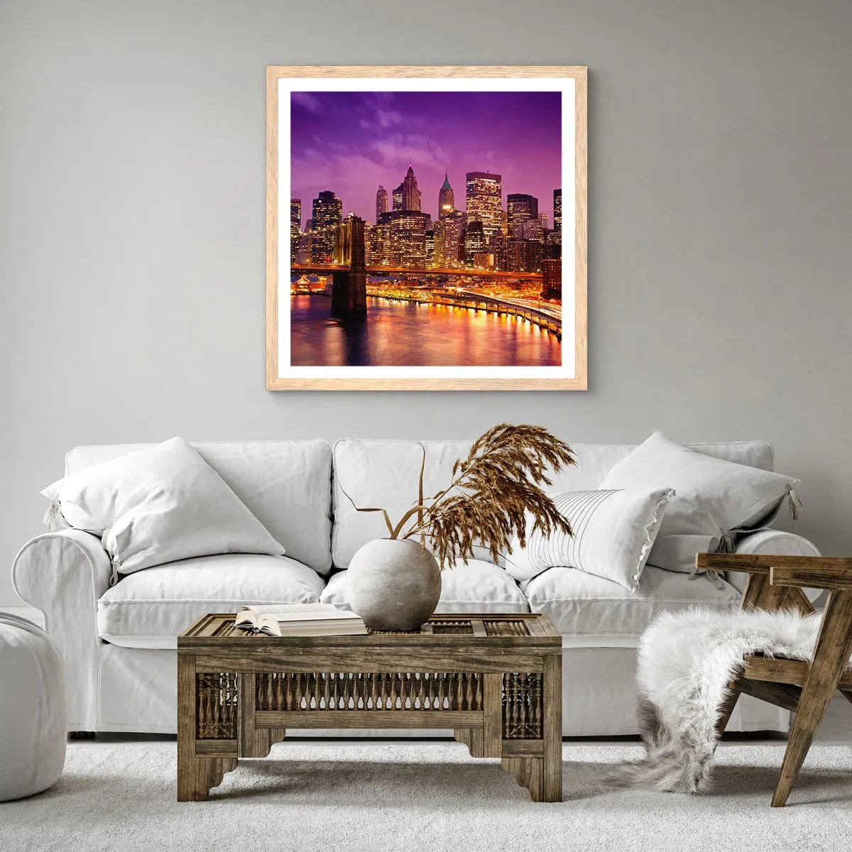 Poster in light oak frame - Violet and Gold Manhattan - 40x40 cm