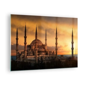 Glass picture - The Blue Mosque against the backdrop of the sunset - 70x50cm - God Is Great - Modern wall decoration for the living room and bedroom ARTTOR