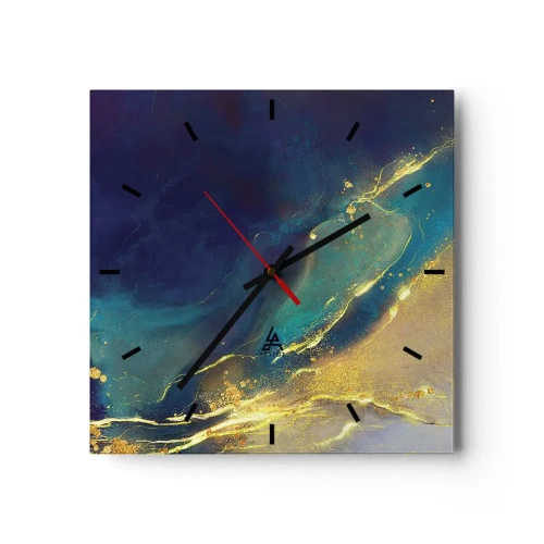 Wall clock - Clock on glass - Golden Flood - 30x30 cm