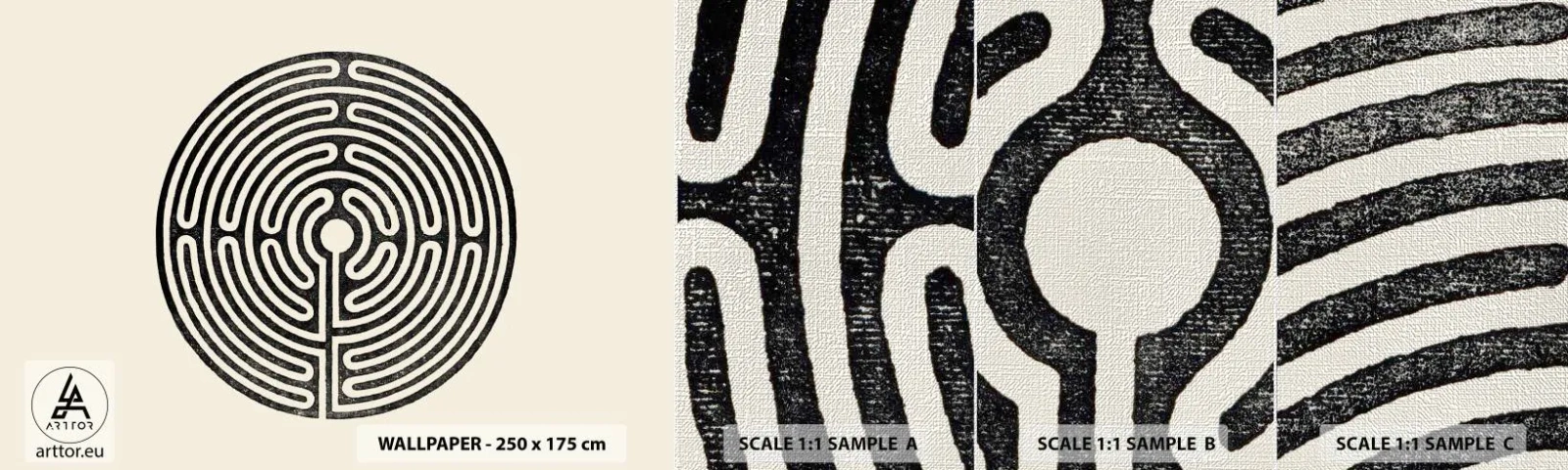 Photo Wallpaper Sample Premium Canvas - Mysterious Order - Maze, Minimalism, Black and white - 100x30 cm