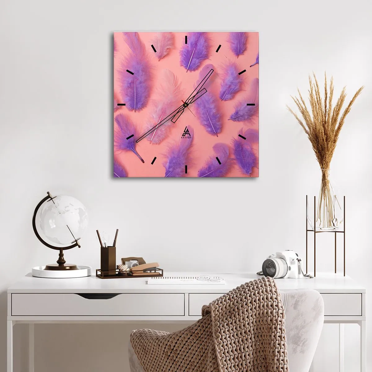 Wall clock - Clock on glass - Lilac Bird of Desire - 30x30 cm