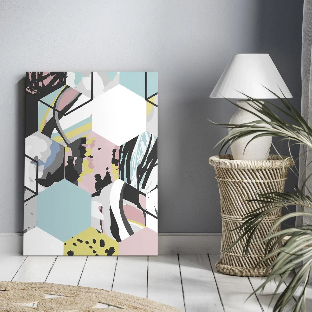 Canvas picture - Hexagons and Cubes in Six Colours - 65x120 cm