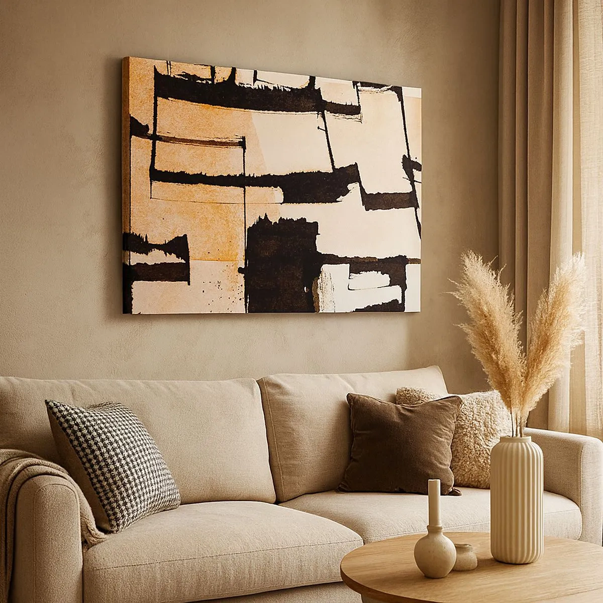 Canvas picture - Geometric patterns in shades of brown and beige - 70x50cm - Order After All - Modern wall decoration for the living room and bedroom ARTTOR