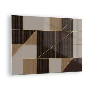 Glass picture - Abstract mosaic with brown and gold elements - 70x50cm - Mosaic of Brown and Gold - Modern wall decoration for the living room and bedroom ARTTOR