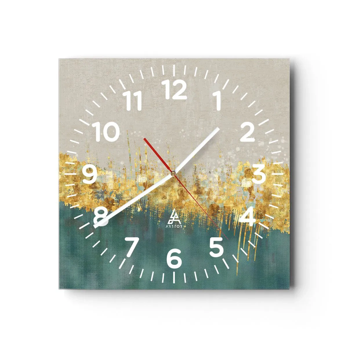 Wall clock - Clock on glass - Golden Border - 30x30 cm