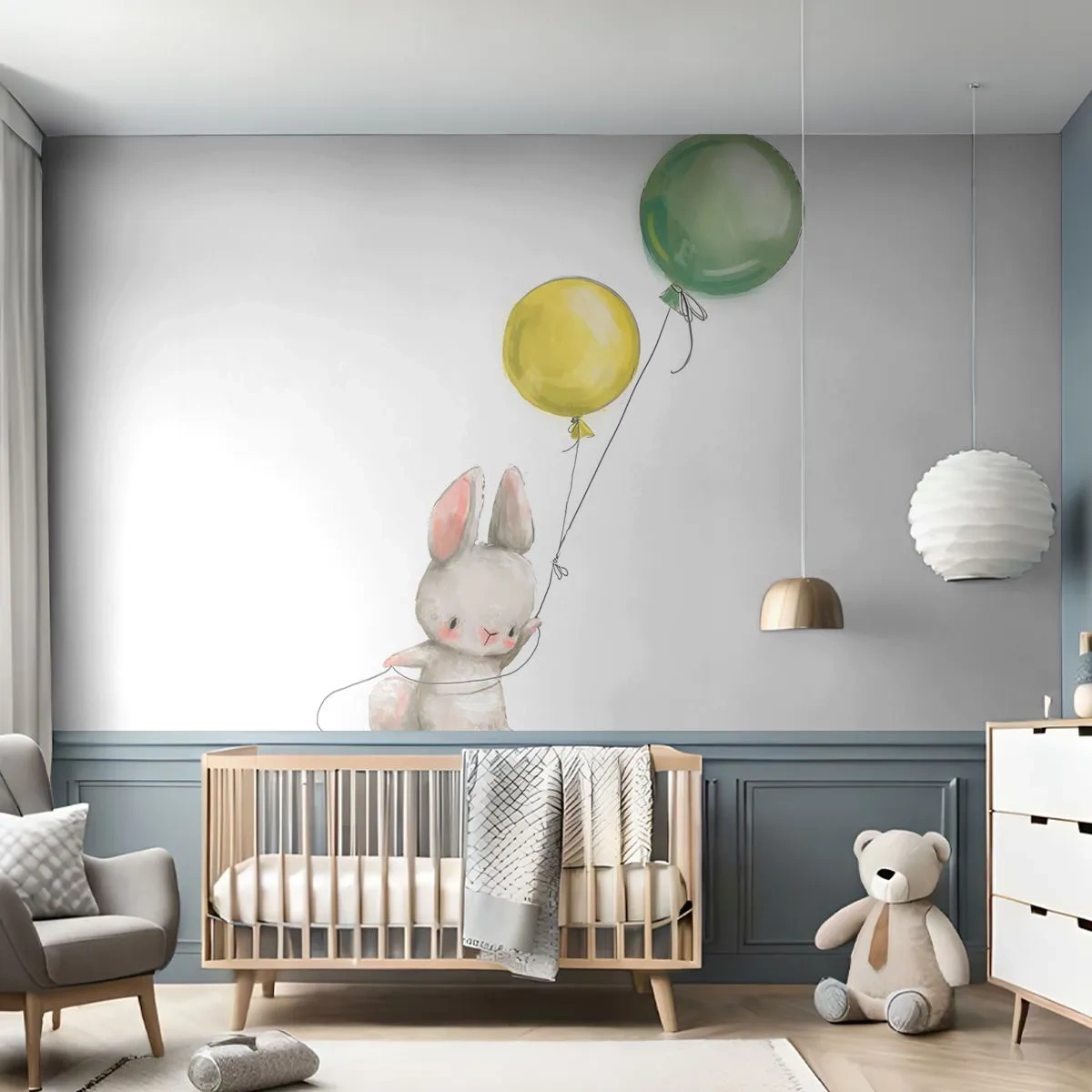 Self-Adhesive Photo Wallpaper Deluxe Sticker - I Will Fly Too! - For children, Rabbit, Colorful Balloons - 250x175 cm