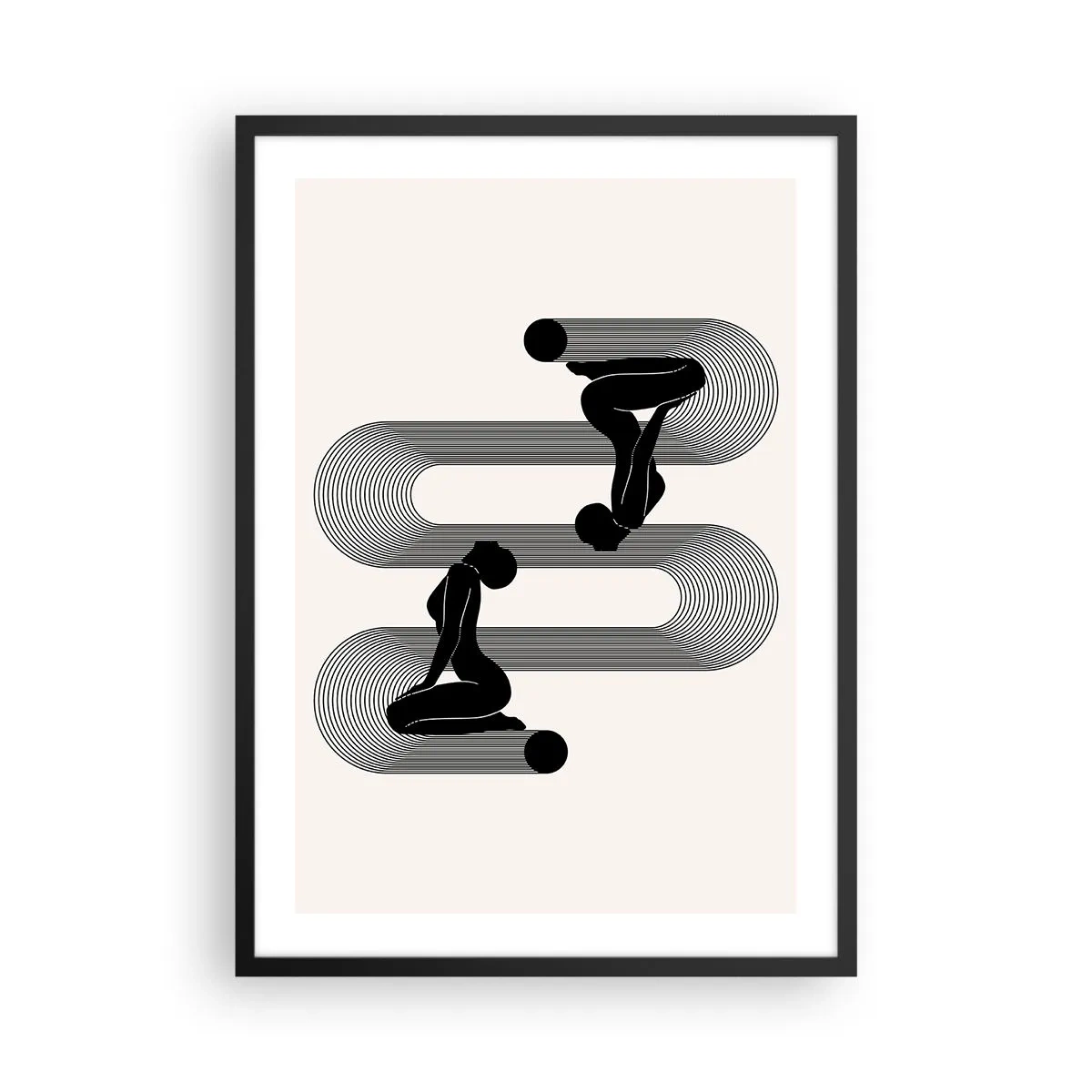 Poster in black frame - Minimalist graphics of female silhouettes with an optical illusion effect - 50x70cm - Sensual Symmetry - Modern wall decoration for the living room and bedroom ARTTOR