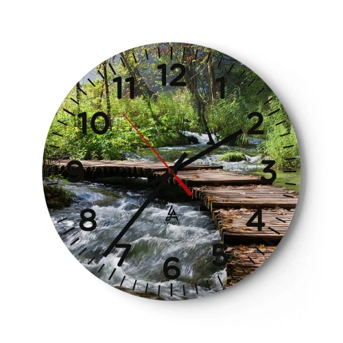 Wall clock - Clock on glass - By the Foamy Cascade - 40x40 cm