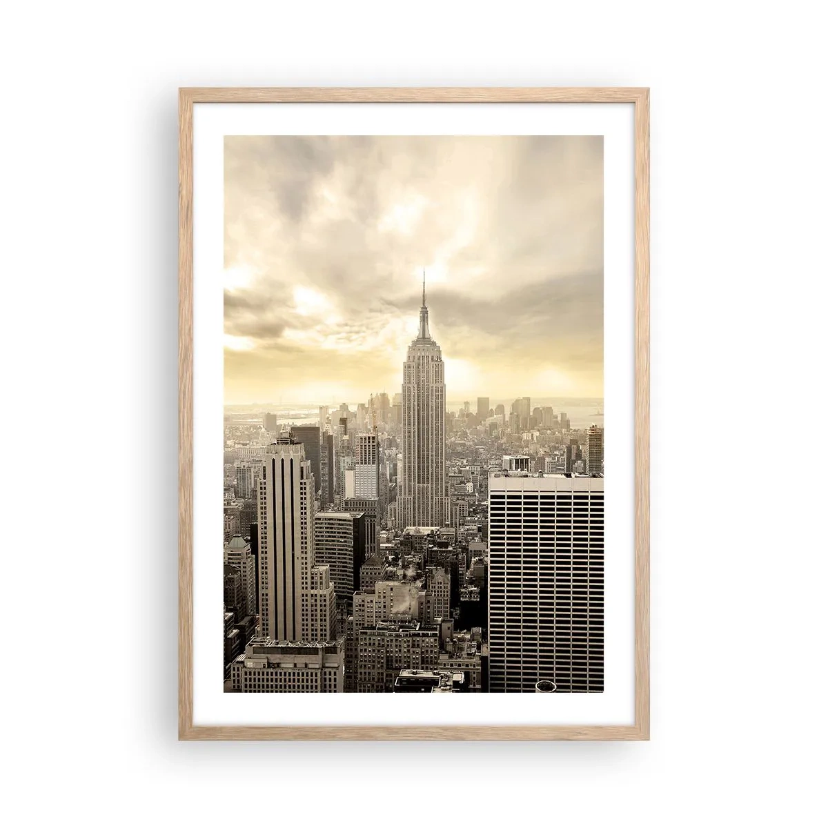 Poster in light oak frame - New York Woven in Grey - 50x70 cm