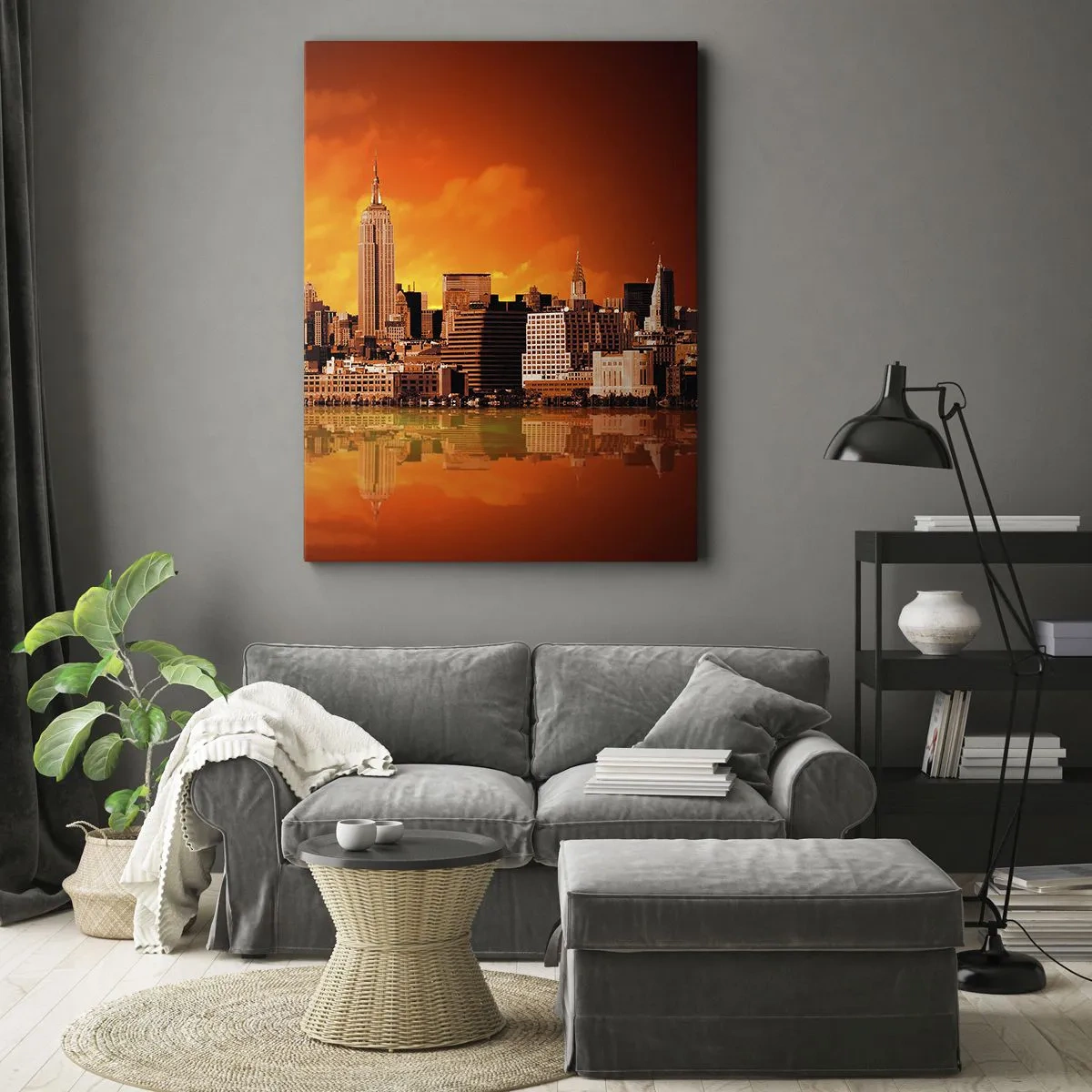 Canvas picture - Big City Panorama in Brown and Yellow - 70x100 cm