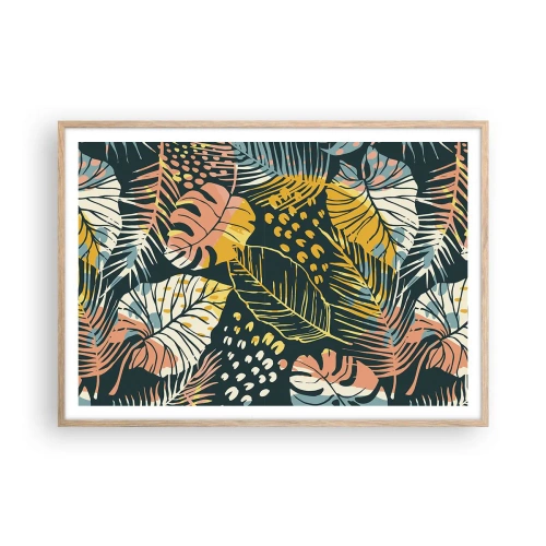 Poster in light oak frame - Leafy Fantasy - 100x70 cm