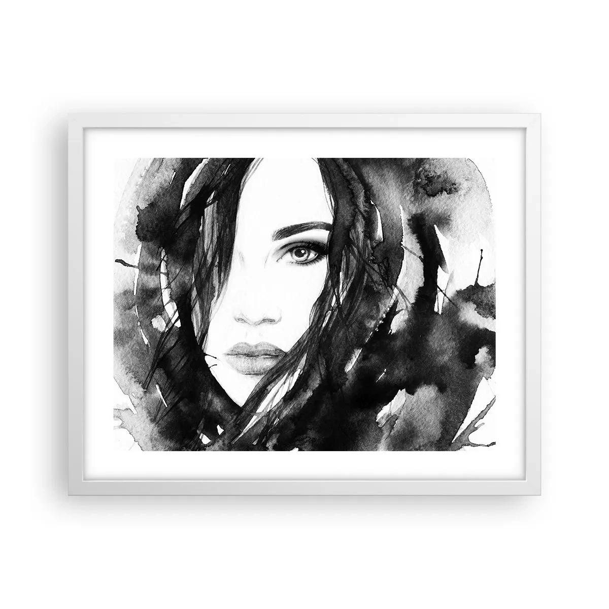 Poster in white frmae - Portriat of a Lady in  Black and White - 50x40 cm