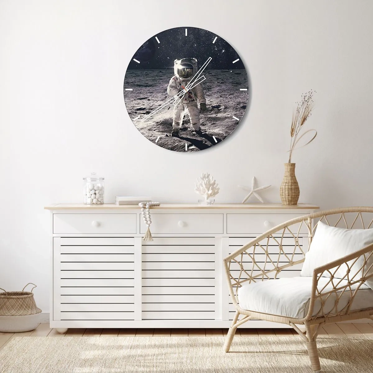 Wall clock - Clock on glass - Greetings from the Moon - 40x40 cm